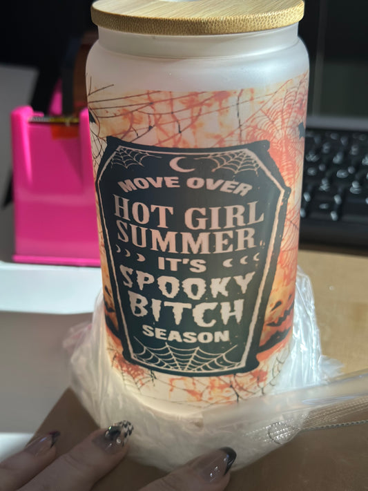 16oz glass bamboo “move over hot girl summer it’s spooky b*tch season